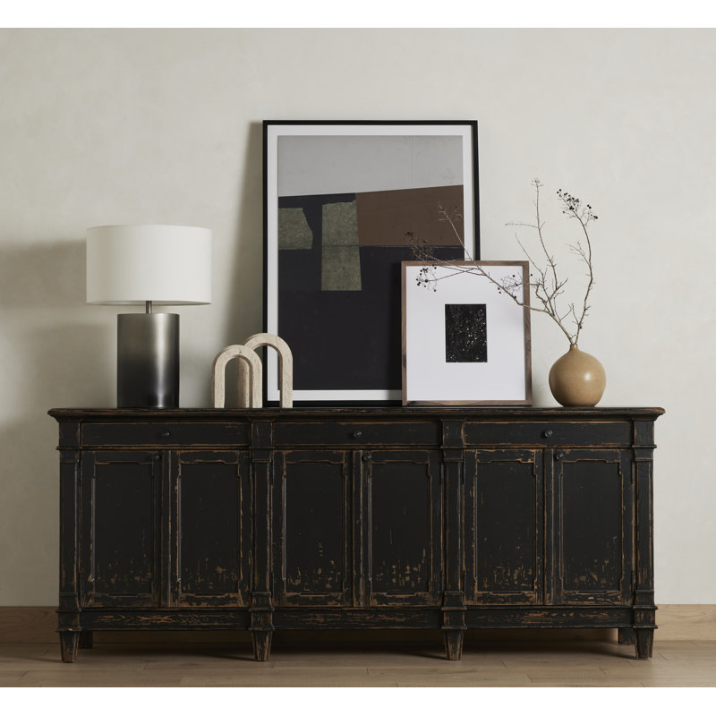 Marjorie 96.25'' W Solid Wood Sideboard, Distressed Black