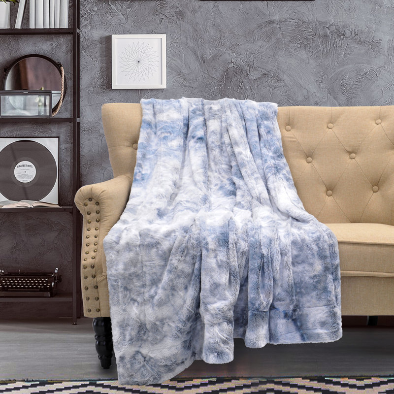Blue Tie Dye Faux Fur Reversible Throw Blanket