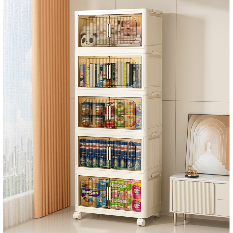 5-layer collapsible storage bins with magnetic doors,plastic lockers with wheels