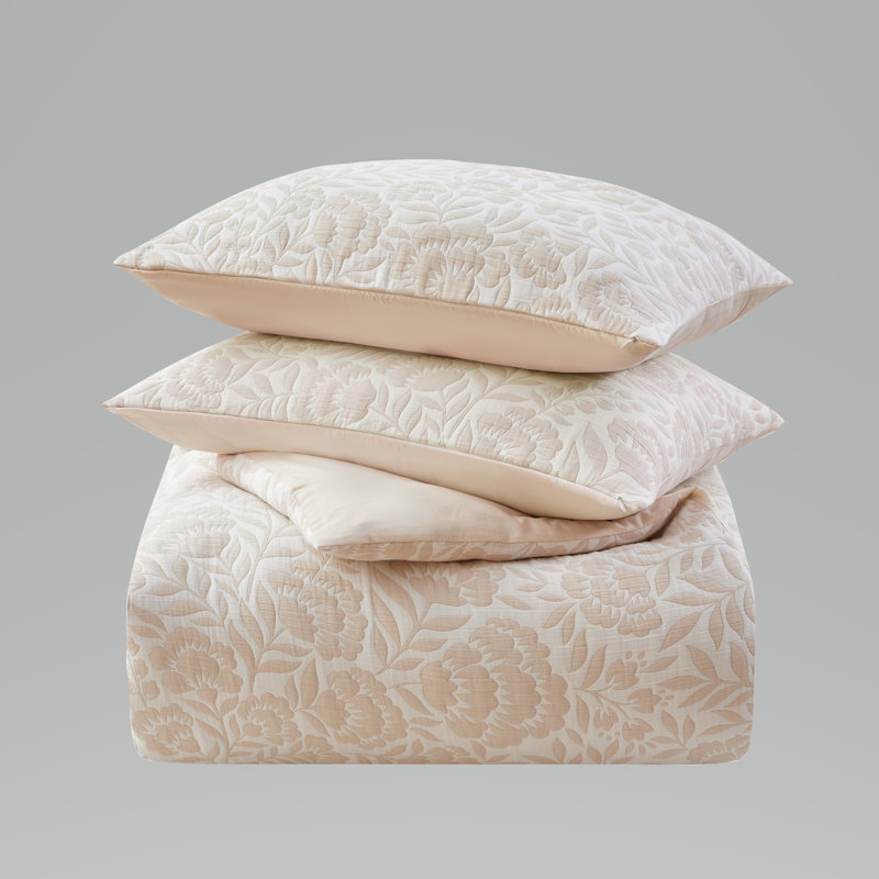 Ensemble de housse de couette Colette en coton matelassé avec bride 1/2 po - motif floral élégant, Lin lin