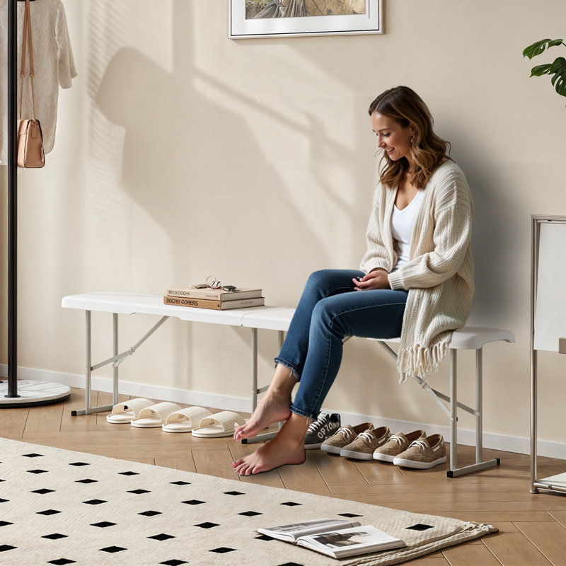 Ensemble de 2 bancs de pique-nique pliables portatifs de 6 pi avec poignée de transport et verrou de sécurité