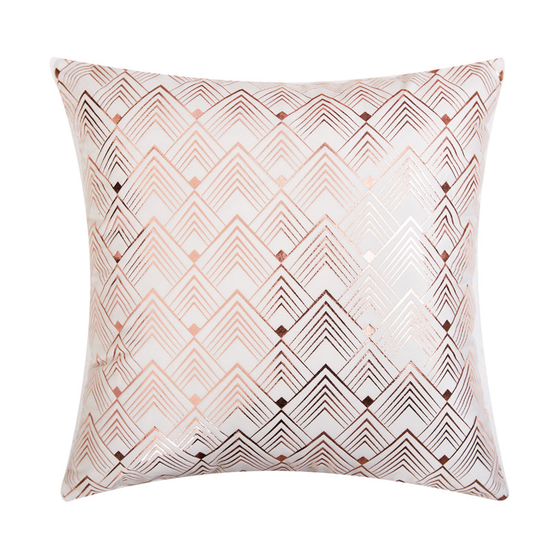 Housse et insert de coussin décoratif en velours Velvet Throw  Pillow Cover with Geometric pattern, Blanc, H 18 po x l 18 po