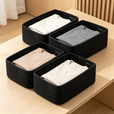 Small Storage Baskets For Organizing, 4 Pack Woven Rope Baskets For Shelves, Closet Organizer Bins