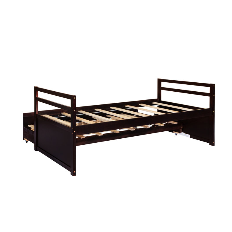 Lit simple avec tête de lit solide et lit gigogne escamotable - trois tiroirs pour une chambre fonctionnelle moderne