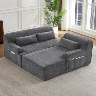 Veyra Boneless L-Shape Modern Chenille Oversized Sectional Sofa with Tufted Design and Comfy Sleeper