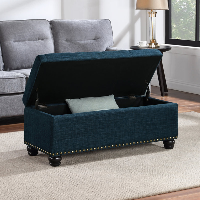 Repose-pieds de rangement rembourré de 42 po Carmya Sema, Bleu foncé