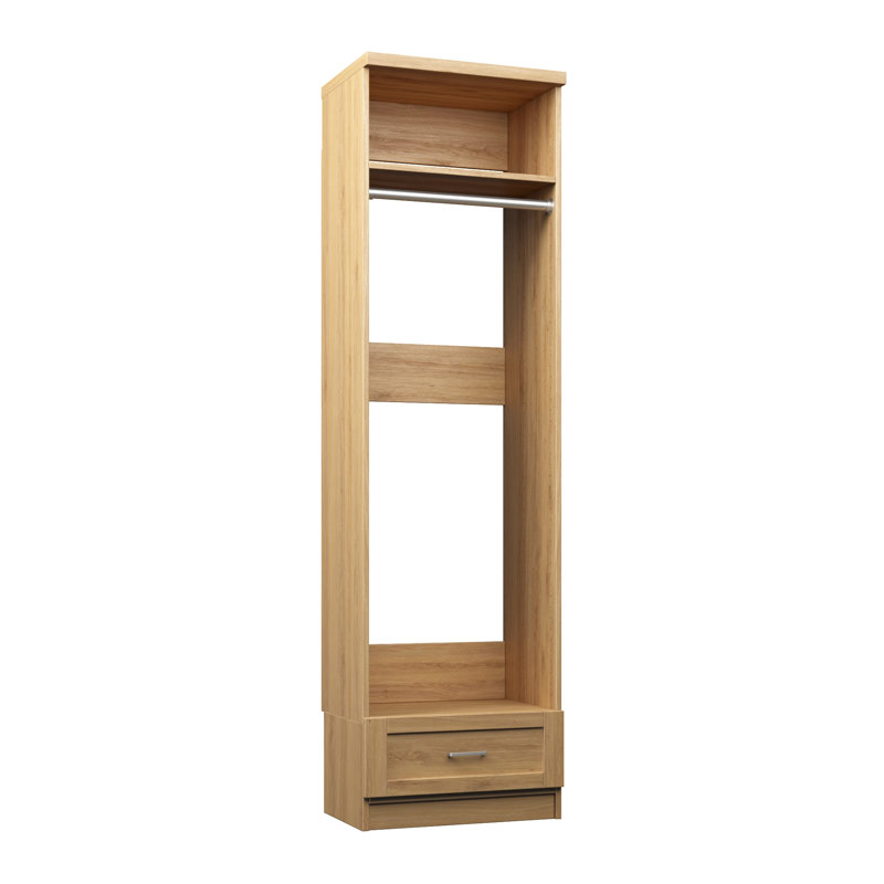 Natural Oak 19.5" Floor-Mounted Closet Section with 1 Clothing Rod, 1 Shelf & 1 Shaker Drawer, 19.5, Natural Oak