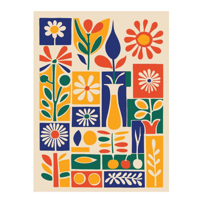 Multicolor Flower Vase Themed Woven Base Modern Decorative Machine Washable Rug