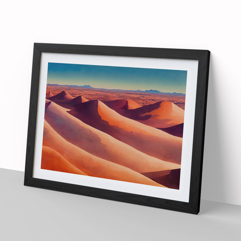 Desert In Watercolour Vol.4 - Single Picture Frame Painting, 46cm H x 64cm W x 2cm D, Black