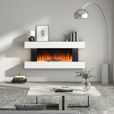 Freestanding Electric Fireplace with WiFi Control – White