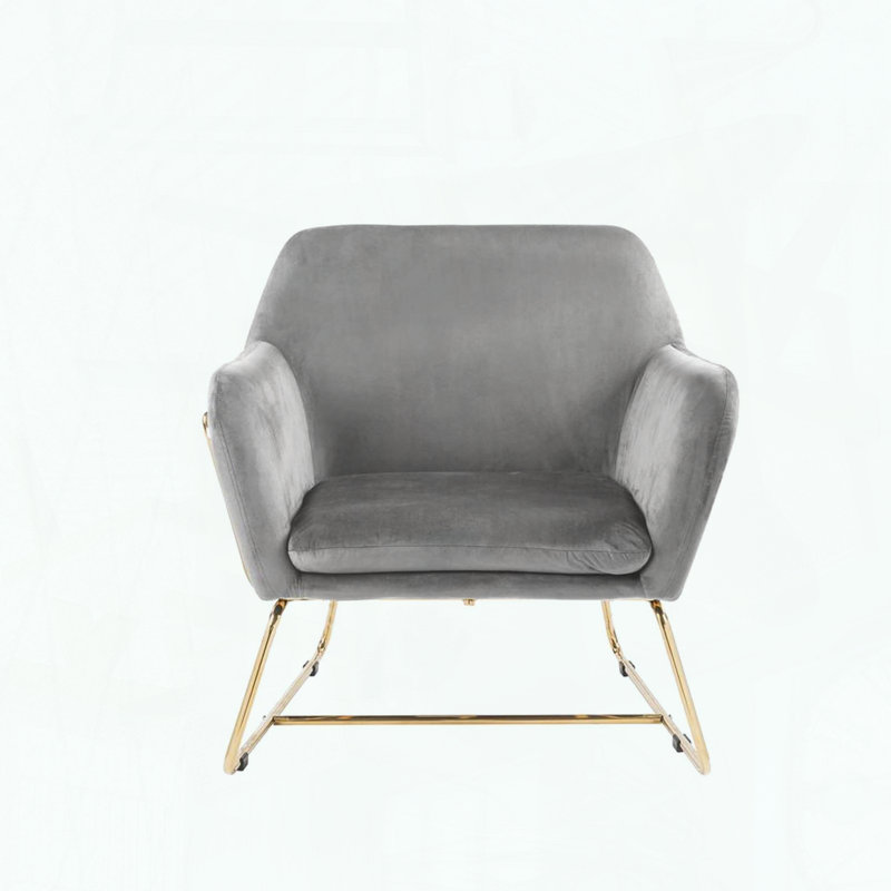 Chaise d'appoint en velours avec pieds en métal doré, décor glamour, Gris