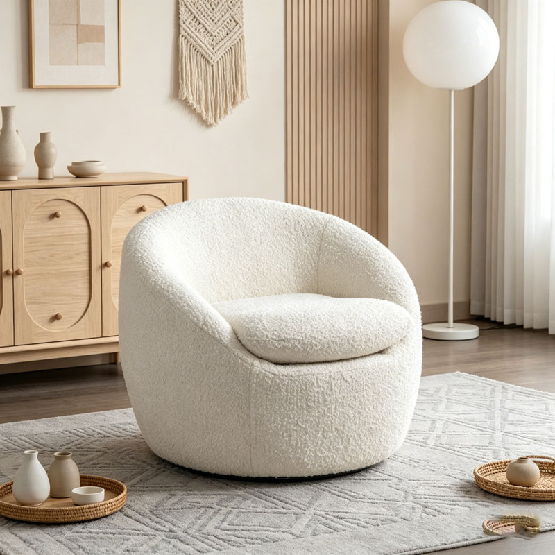 Fauteuil demi-tonneau, pivotant à 360 °, Ourson blanc