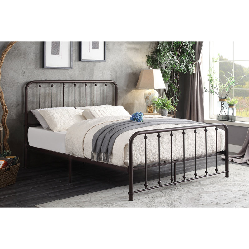 Lit plateforme grand pour chambre à coucher, structure en métal bronze foncé pour lit, Queen