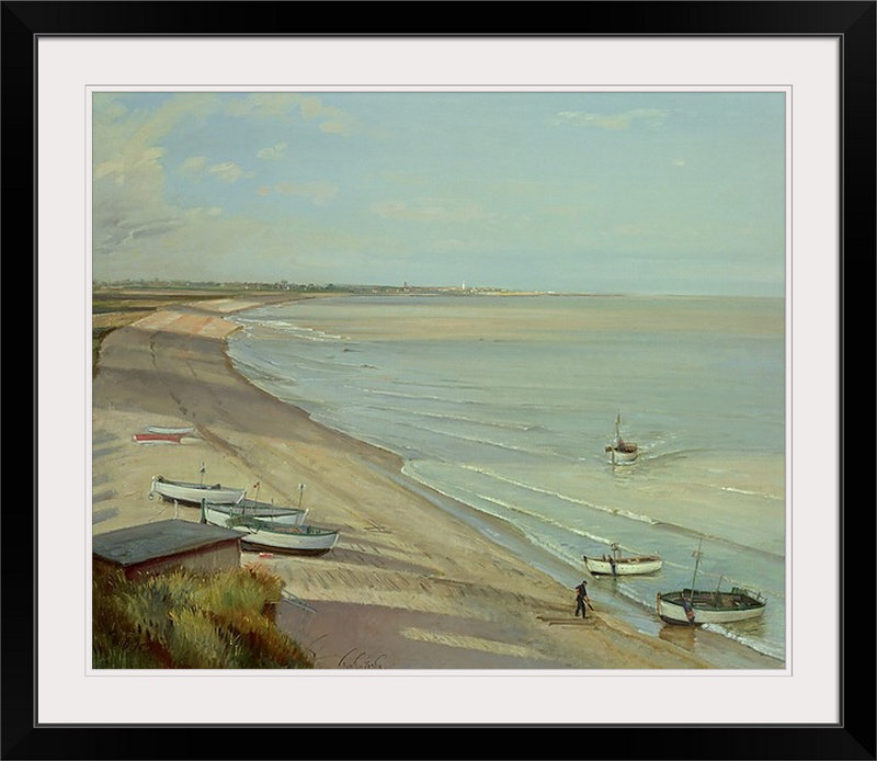 «Micco Bringing the Catch Ashore» par Timothy Easton, reproduction d'art, H 32 po x l 38 po x P 1 po, Cadre noir