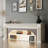 Beige Solid Wood TV Cabinet Fireplace-117598221