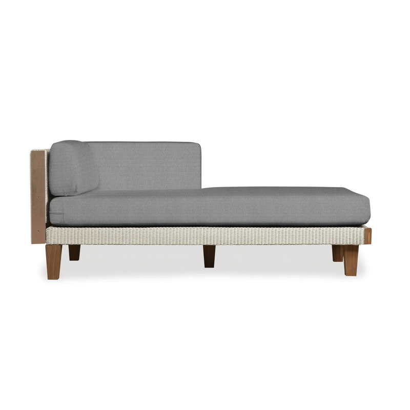 Catalina Outdoor Teak Chaise Lounge, Loveboat Saffron, Linen