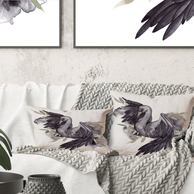 Coussin Black Swan avec ouvert Wings I - imprimé traditionnel 12 po x 20 po