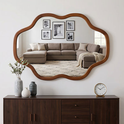 Miroir de meuble-lavabo 24 po x 36 po en bois de noyer noir irrégulier avec cadre en bois massif et miroir rustique pour maison de campagne