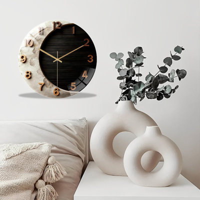 12" Round Tempered Glass Wall Clock with Silent Quartz Movement