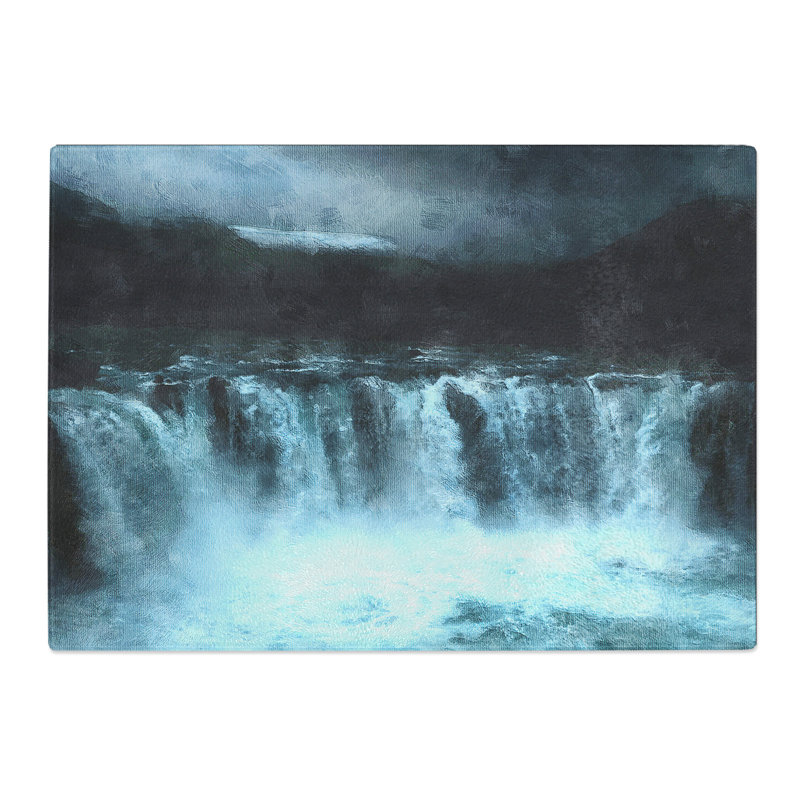 Moody Waterfall in Iceland Painting Chopping Board, 0.4cm H x 28.5cm W x 39cm L