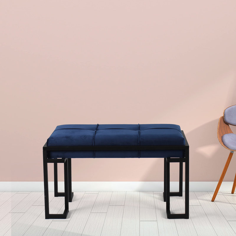 Velvet Upholstered Bench, Navy