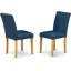 Ensemble de table de salle à manger moderne 5 pièces comprenant une table carrée en bois et 4 chaises rembourrées en similicuir bleu Oasis, chêne-1195928159-1132522878-1132522879