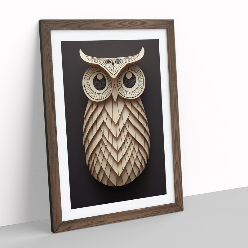 Paper Owl - Single Picture Frame Print, Walnut Framed, 64cm H x 46cm W x 2cm D