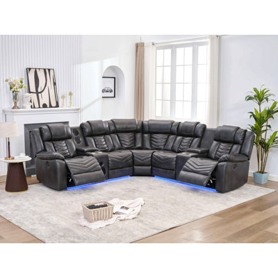 Power Reclining Sectional Grey W/Bluetooth Speaker / Led Strip / Usb Port Grey Color