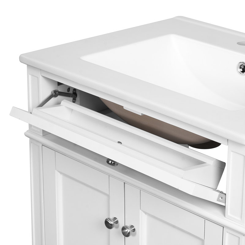 Meuble-lavabo de 24 po, lavabo en céramique, pieds solides, charnières et tablette réglable pour salle de bain 24 po avec solutions de rangement intelligentes, esthétique élégante à fermeture en douceur