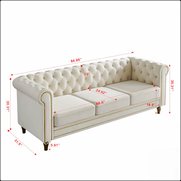Latitude Run® Chesterfield Velvet Sofa For Living Room, Elegant And ...