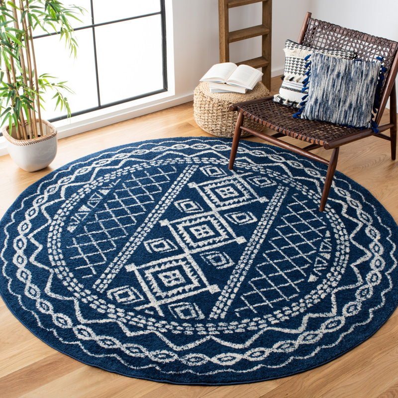 Tapis bleu marine / ivoire Cambree Southwestern, Rond 5 pi