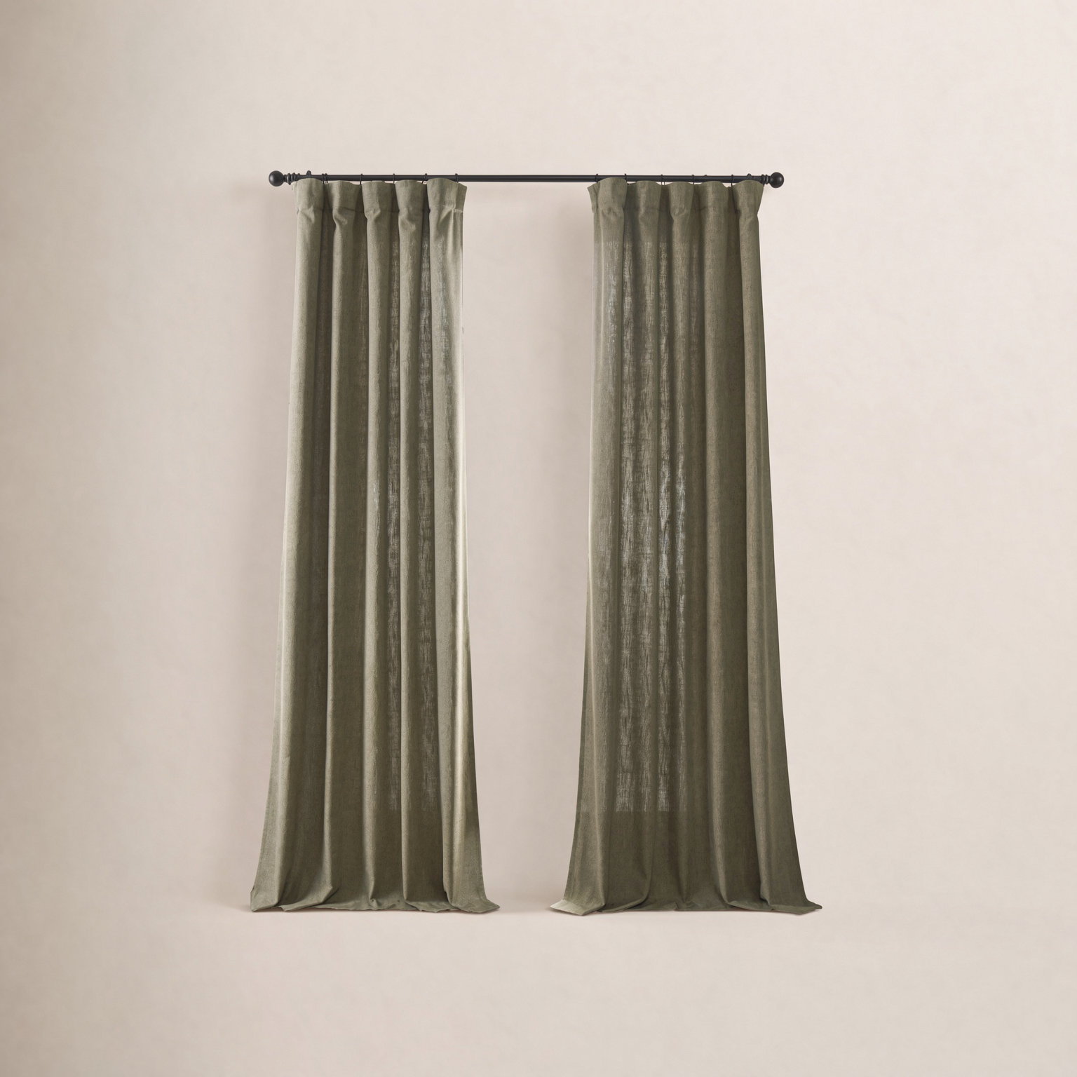 Farmbry Faux Linen Curtain Panel Set, 50" W x 84" L, Green