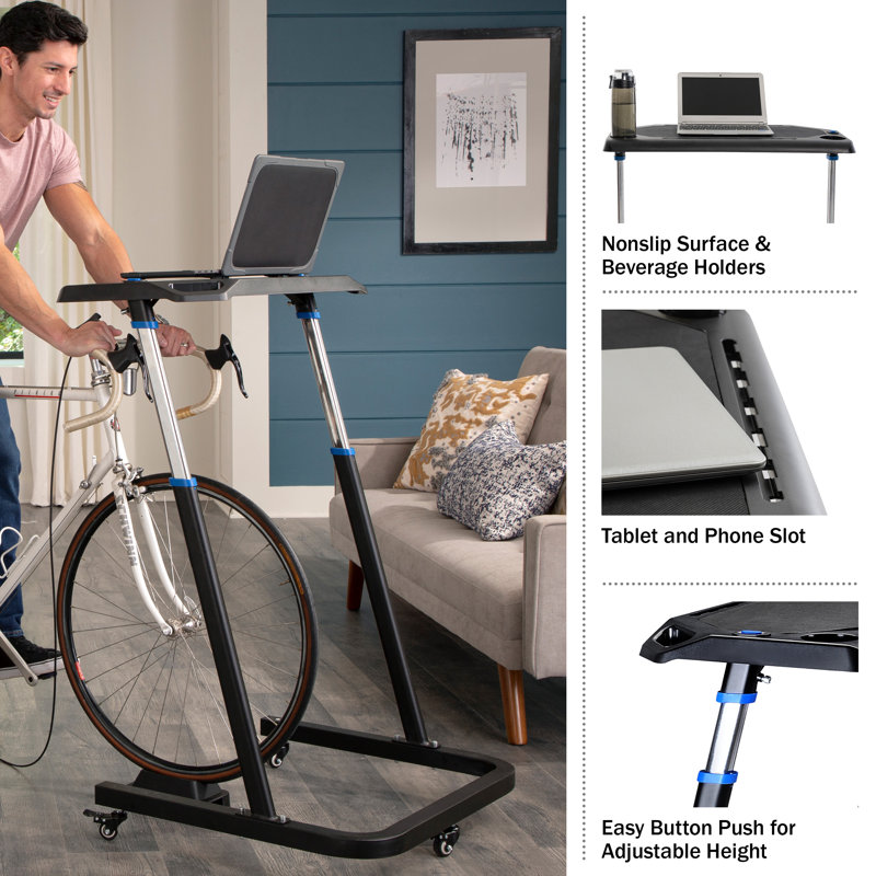 Rad Sportz Adjustable Bike Desk - Rolling Laptop Cart for Stationary Bike or Trainer - Exercise While Working or Watching TV - Standing Desk