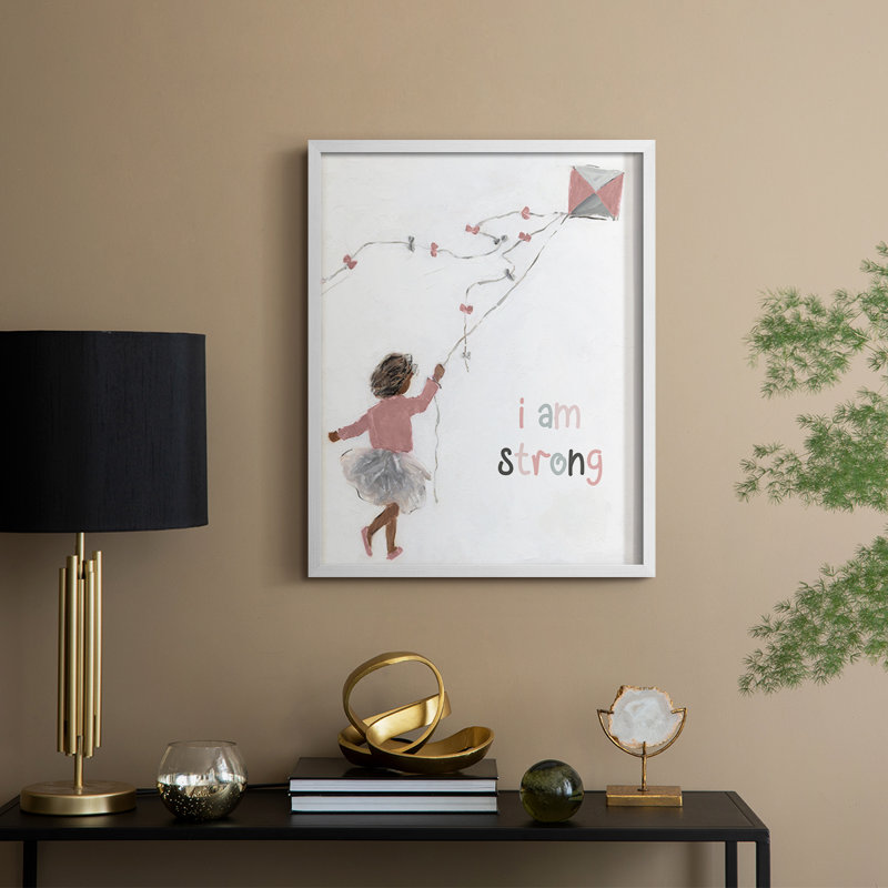 Girl Flying Kite, reproduction encadrée - bois massif, H 30 po x l 24 po, Blanc