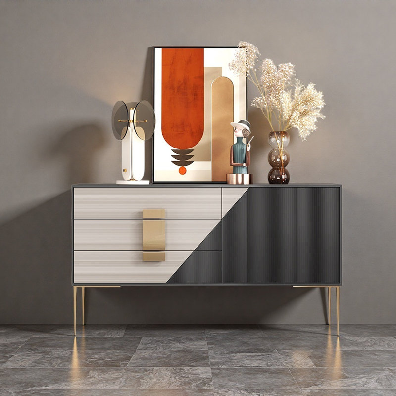 Armoire d'entrée de style italien de luxe, Or / noir / gris, 35.43" H x 55.11" W x 15.75" D