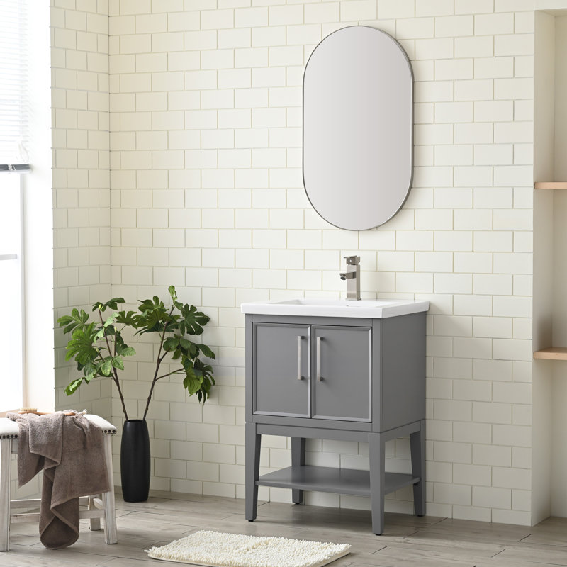Meuble-lavabo simple 24 po avec plateau en céramique Cheriton, Gris