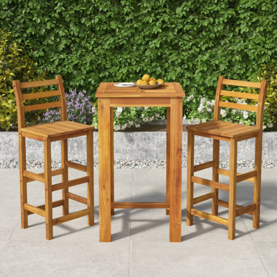 3 Piece Patio Dining Set Solid Wood Acacia