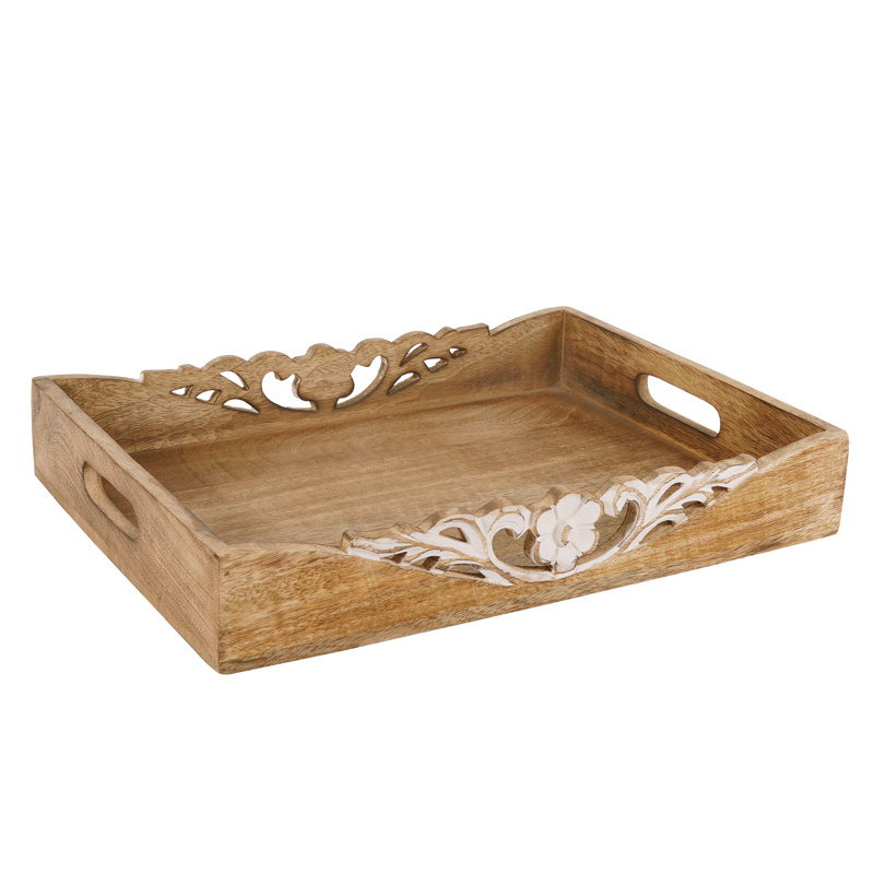 Solid Wood Tray, Brown/White, 12" x 16"