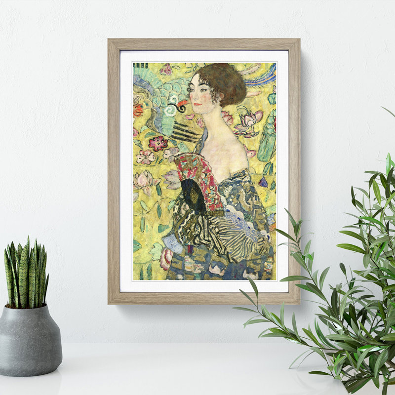Lady with a Fan by Gustav Klimt - Framed Print, 36cm H x 27cm W x 2cm D, Oak Framed