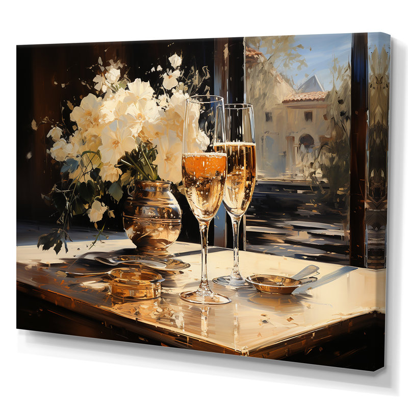Champagne Blooms Bubbles And Bliss I - Champagne, art mural, H 34 po x l 44 po x P 1,5 po, Toile tendue