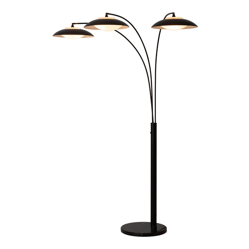 Lampe sur pied à arc 3 lumières Saucer - Noir mat