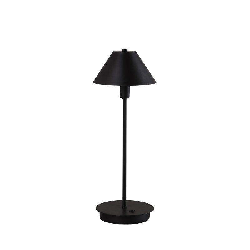 18"  Metal Bedside Table Lamp With  Cone Shade, Black