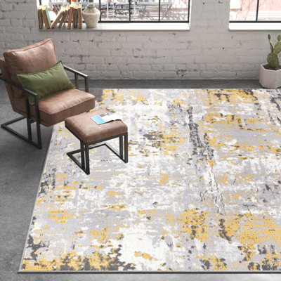 Tapis abstrait jaune / gris / ivoire Chiswick