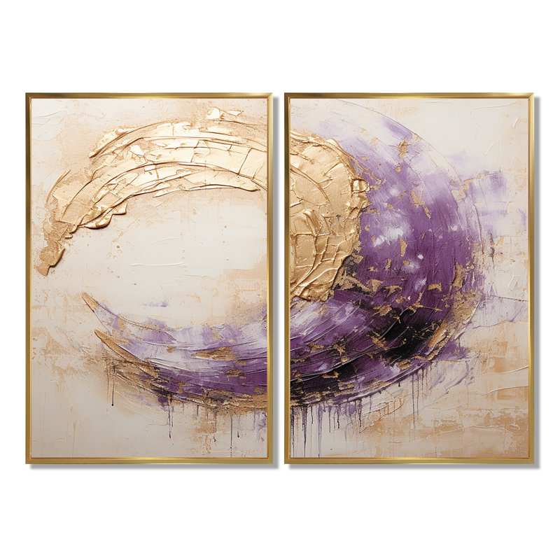 Spirale lunaire dorée et mauve - impressions sur toile modernes, H 36 po x l 48 po, Impression encadrée flottante, Doré