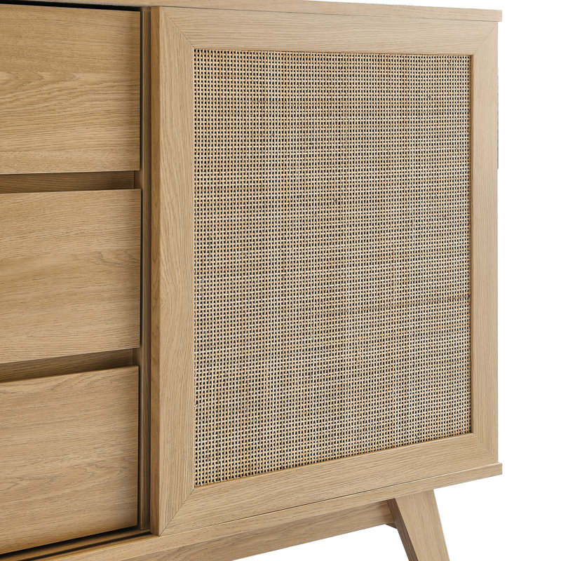 Soma 59" Oak Sideboard with Rattan Sliding Doors