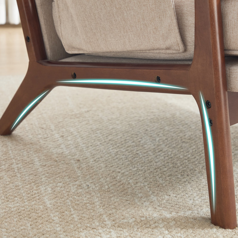 25.4'' Wide Contemporary Upholstered Solid Wood Accent Armchair With Side Storage Pocket, Beige