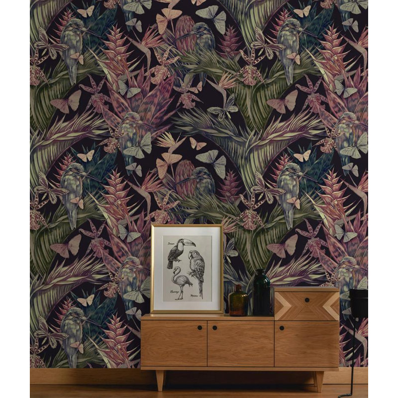 Papier peint amovible papillons et oiseaux tropicaux, L 9 po x l 15 po