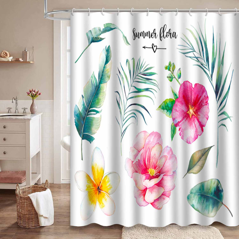 Rideau de douche tropical à motif aquarelle tropical avec 12 crochets Tropical Monstera, L 72 po x l 72 po