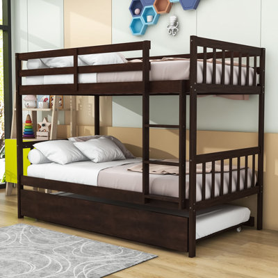 Kelula Twin Over Twin Wood Bunk Bed With Trundle And Safety Guardrails