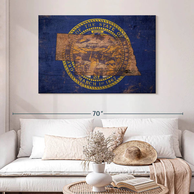 Borges State Map Over Nebraska Flag, 32" H x 48" W